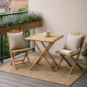 Bambus klap sammen sæt med 2 stole og bord - god til altanen