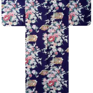 "Princess & Peony" dyb blå yukata/kimono lang