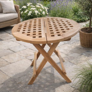 Teak klapsammen bord rundt