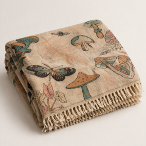 Blød plaid med naturinspirerede motiver